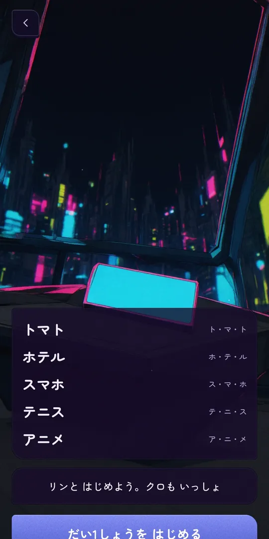 A katakana chapter listing トマト, ホテル, スマホ, テニス and アニメ